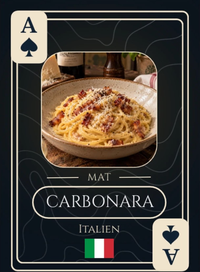 Explore 13-kort: Carbonara, Italien, kategorin Mat