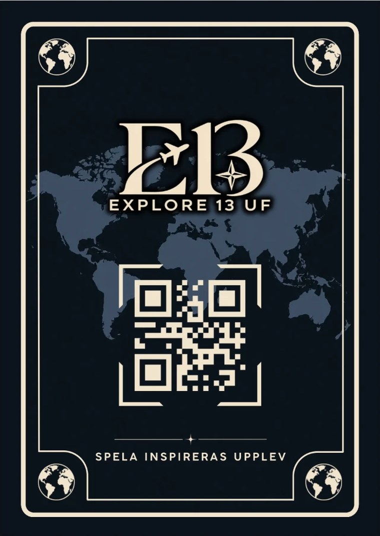Explore 13-kortets baksida med logotyp och QR-kod